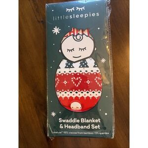 Little Sleepies Festive Fair IsleSwaddle Blanket And Headband Set NEW